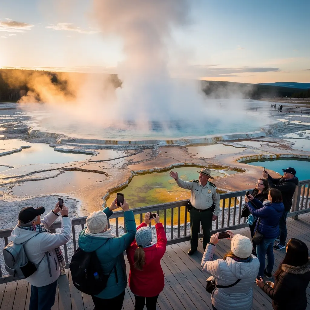 Счастливая семья, собирающаяся у костра возле своего автодома на фоне заката.